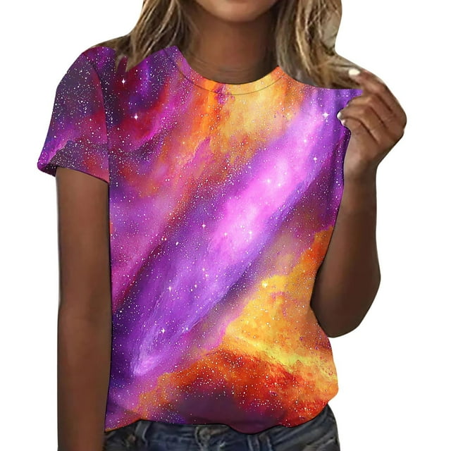 Blusas para las Mujeres Casual de Manga Corta Cuello Redondo Estampado de Poliéster Blusa, Top de Moda para la Primavera Verano Diario Y Fiesta