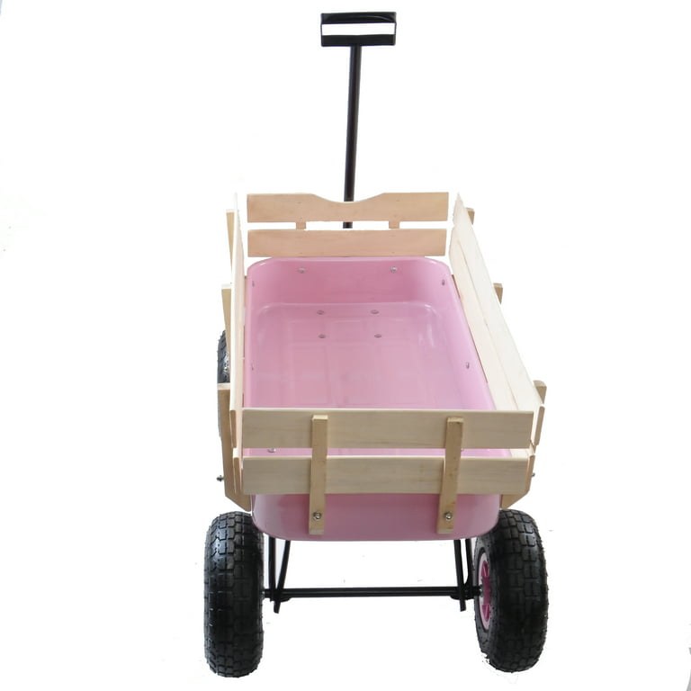 Outdoor Sport Red Wagon All Terrain Pulling w/Removable Wooden Side Panels  Air Tires Big Foot Panel Wagon 330 lbs. Weight Capacity Sturdy All Steel
