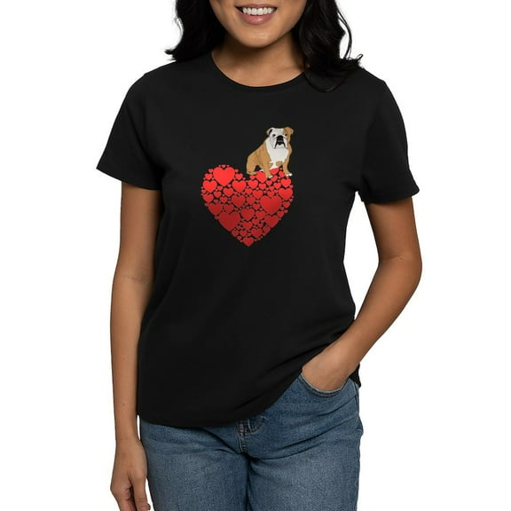 CafePress - Bulldog Heart Women's Classic T Shirt - Women's Traditional Fit Dark T-Shirt