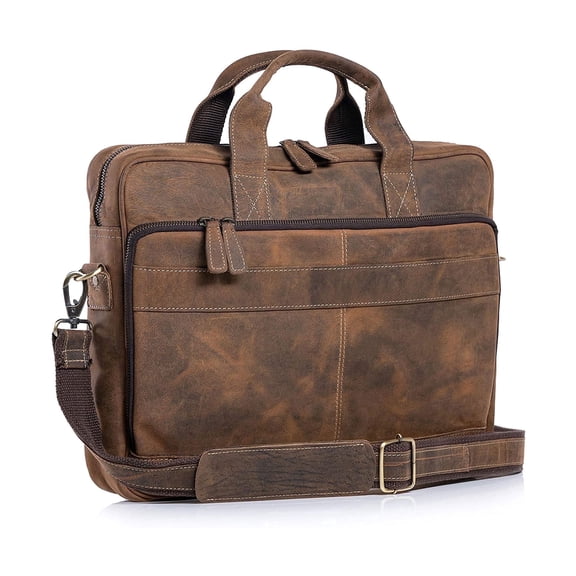 18-Inch Distressed Tan Leather Laptop Messenger Bag – Briefcase Satchel for Men & Women, Ideal for Office & Business Use