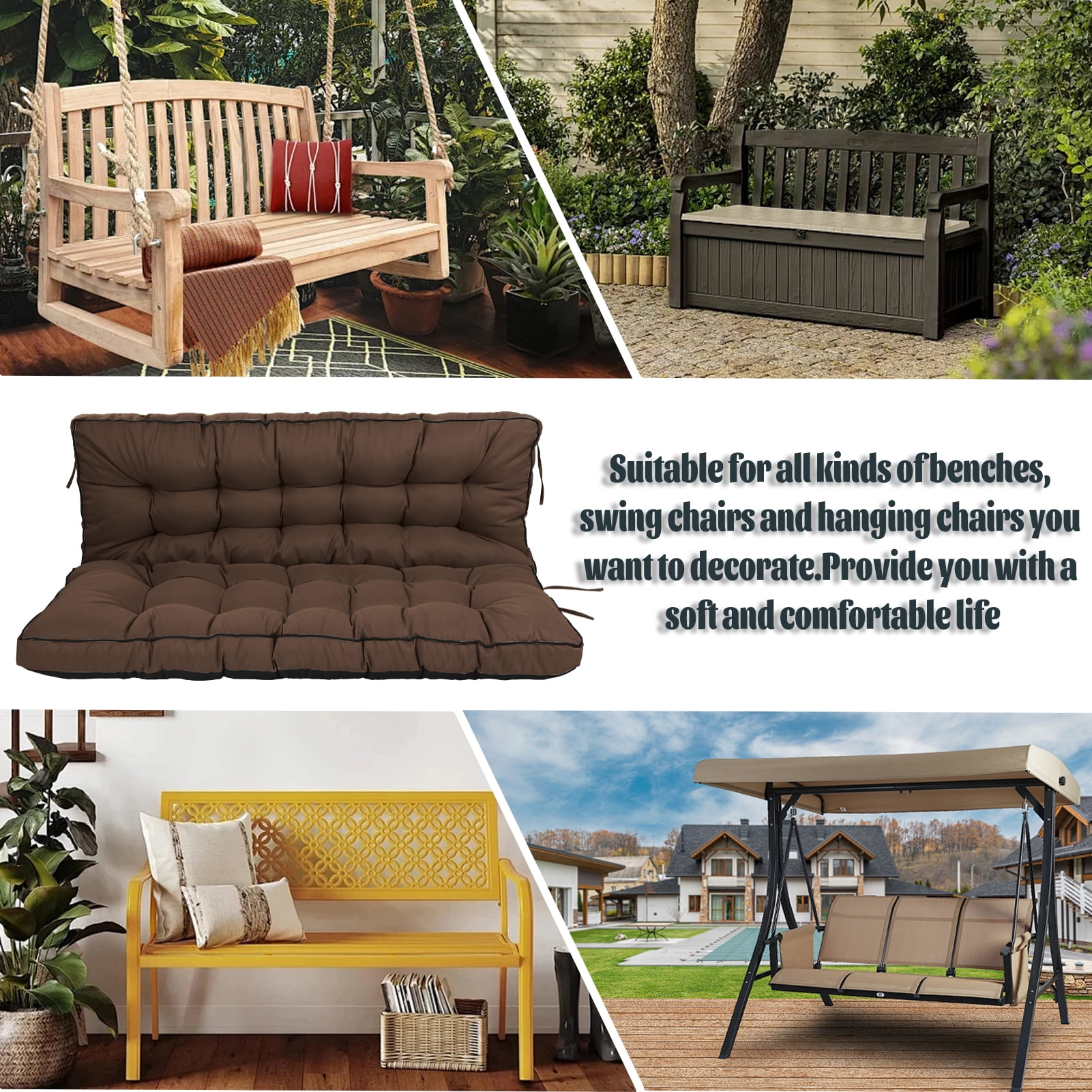 Replacement Cushions for Outdoor Swing, Swing Replacement Cushions Thicken 4" with Backrest, Waterproof Bench Cushions for Patio Furniture Porch Swing Cushions (Brown)