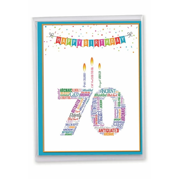 NobleWorks Big 70th Milestone Birthday Greeting Card 8.5 x 11 Inch with Envelope (1 Pack) Large Jumbo Word Cloud 70 J9416MBG