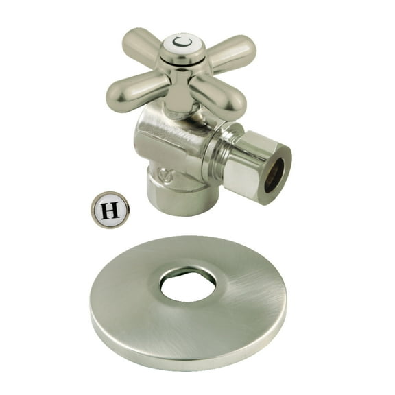 Kingston Brass CC43208XK 1/2" Sweat x 3/8" OD Comp Quarter-Turn Angle Stop Valve with Flange, Brushed Nickel