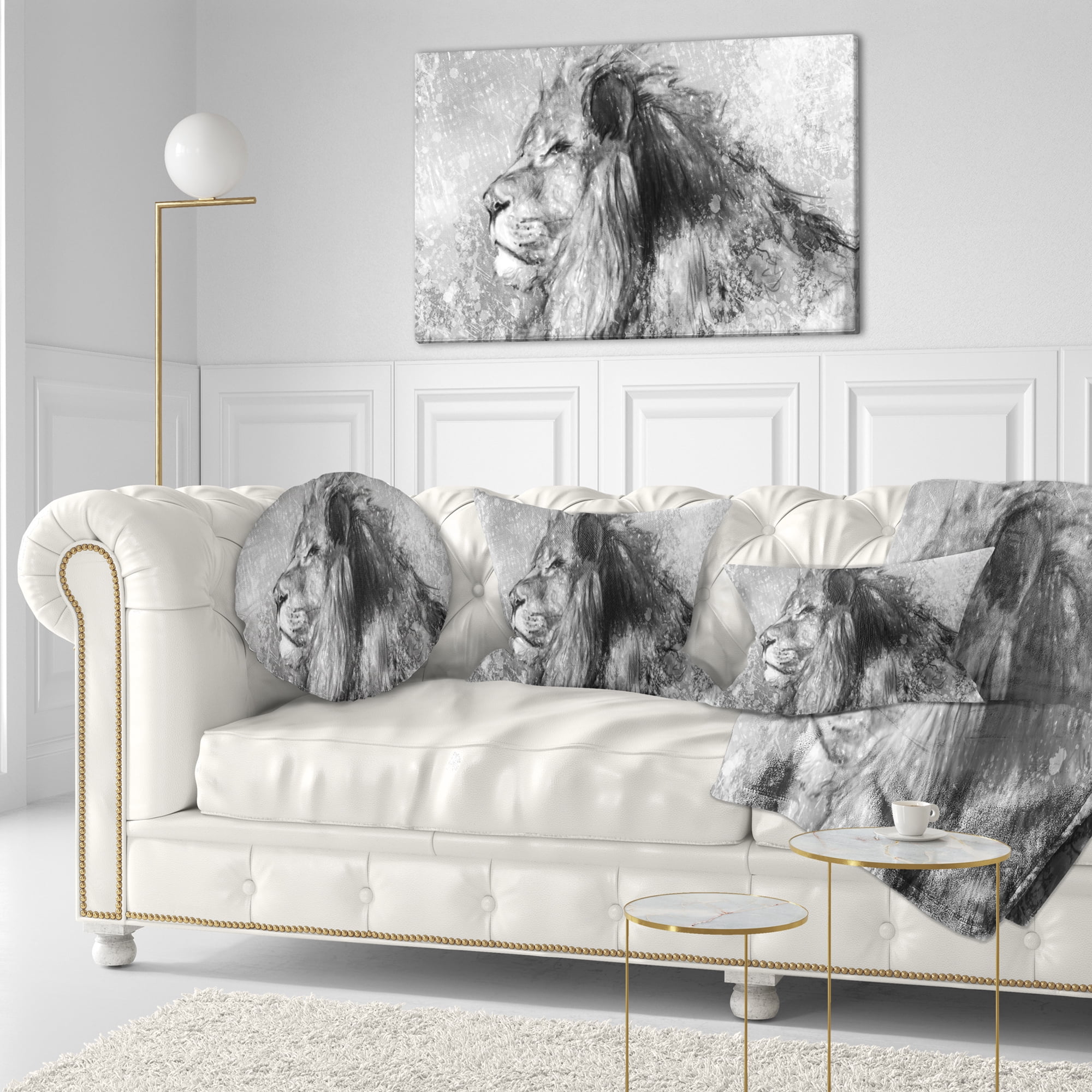 Designart Lion Tattoo Illustration Art - Abstract Throw Pillow - 12x20