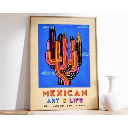 Mexican Exhibition Art Poster, Mexican Print, Floral Vintage Wall Art Decor, Latin American Artesanía, Mexico Travel, Gift Idea Wall Art, Modern Wall Decor, 24x36 UNFRAMED