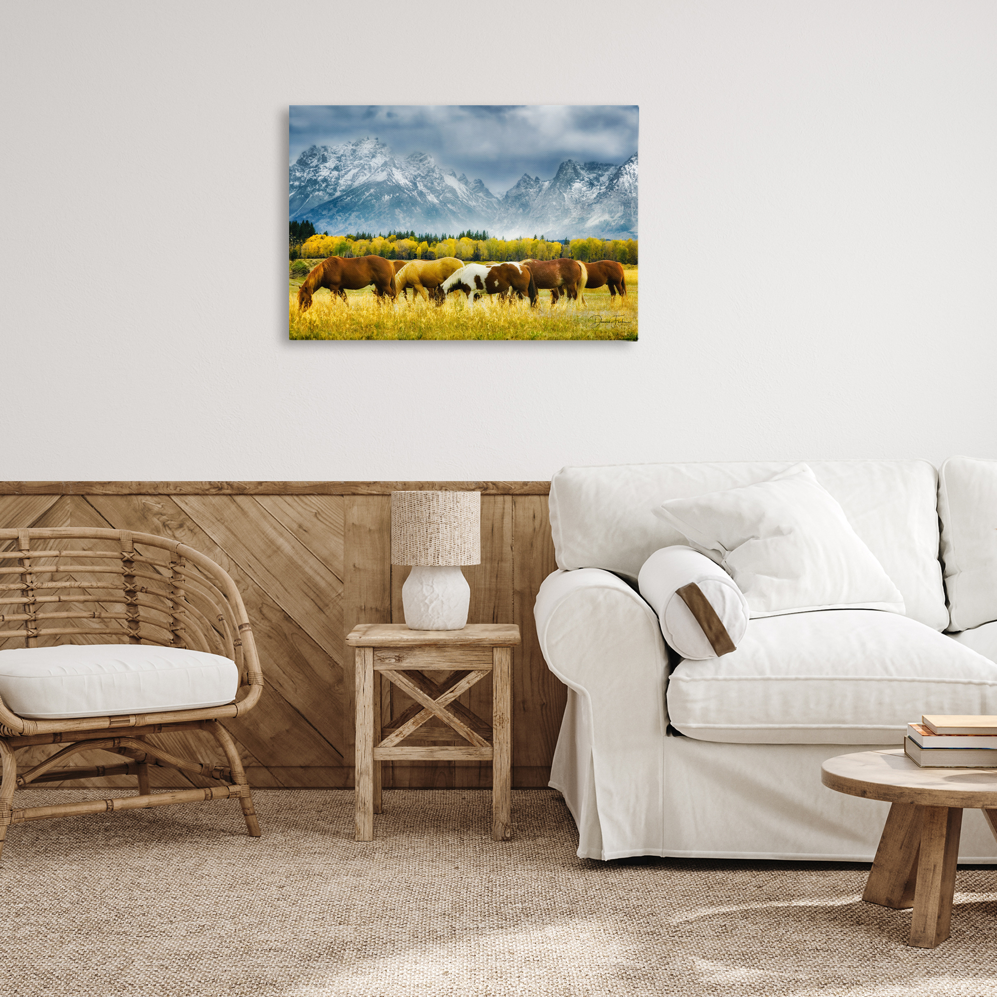 Stupell Industries Horses in Wilderness Landscape Painting Gallery Wrapped Canvas Art Print Wall Art, 30 x 20
