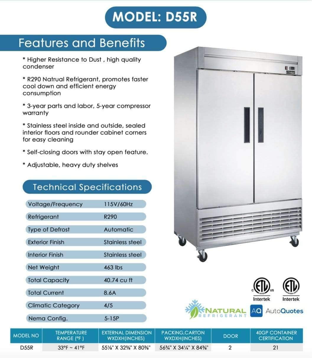 Dukers - D55R 2-Door Commercial Refrigerator in Stainless Steel