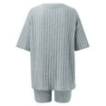 thumbnail image 3 of Women's 2 Piece Ribbed Loungewear Set - Short Sleeve Top & Shorts, Polyester Spandex, with Pockets, Casual, 3 of 4