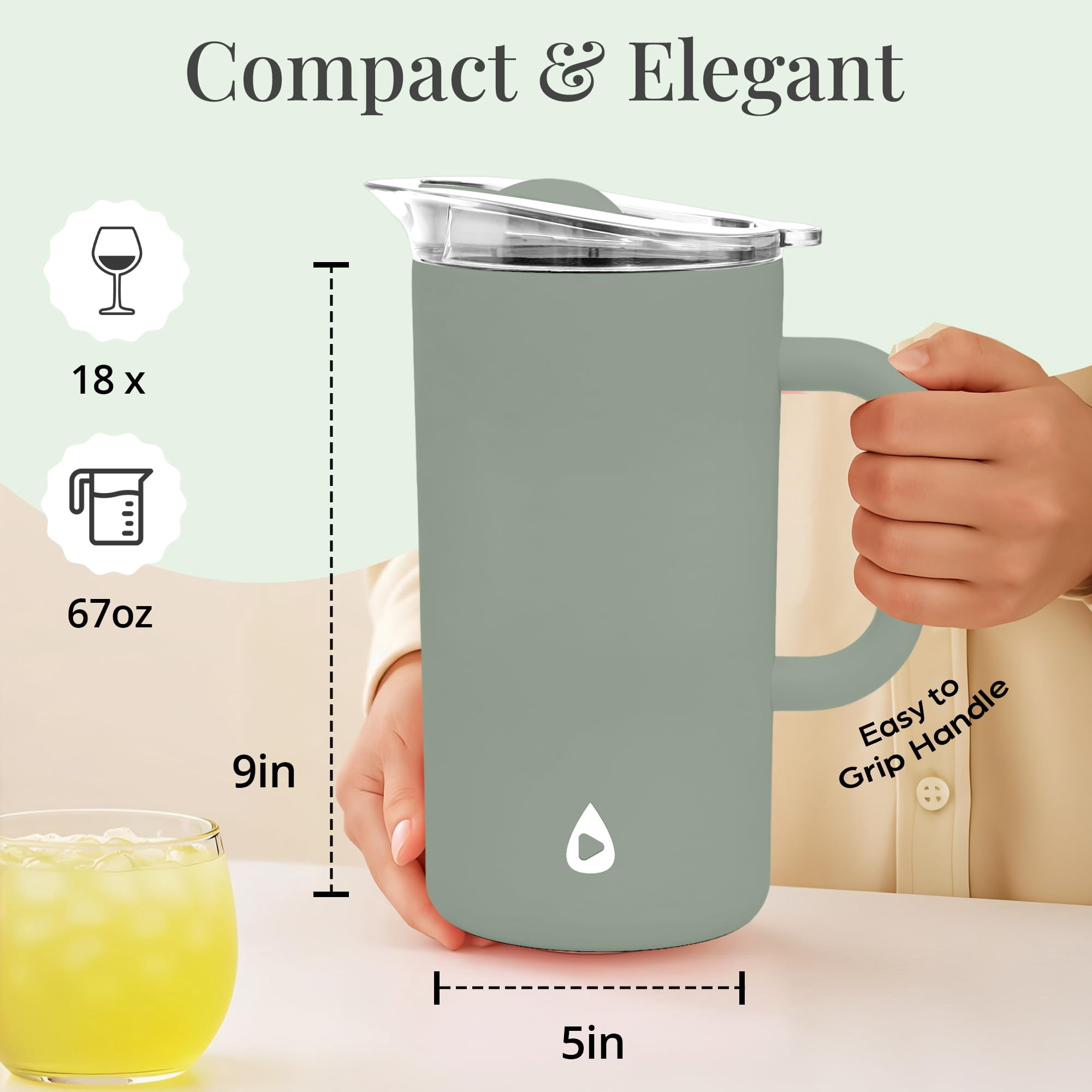 Stainless Steel Insulated Pitcher With Lid - 67oz Double Walled Vacuum Insulated Pitcher For Cold Drinks