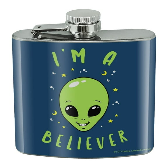 I'm a Believer Alien Funny Humor Stainless Steel 5oz Hip Drink Kidney Flask