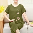 thumbnail image 4 of UVEASISHA Lounge Set for Women 2 Piece Plus Size Cotton Linen Loungewear Short Sleeve Floral Tops amd Capri Pants Matching Summer Outfits Green XXXL, 4 of 5