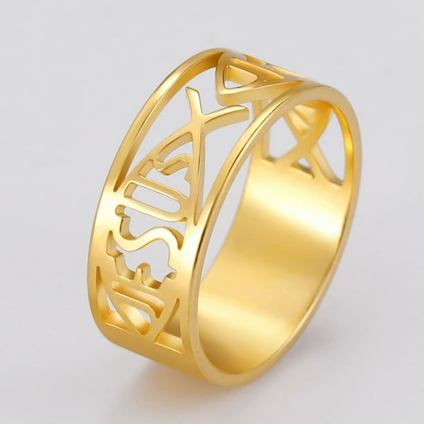 Pez Jesús pez símbolo cristiano anillo de Cruz de acero inoxidable compromiso eterno amuleto católico anillo de pareja Anillo cristiano Anillo de Jesús Anillo de la Santa Cruz Joyas cristianas Pe