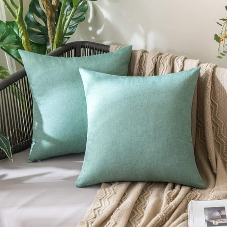 

MIULEE Pack of 2 Outdoor Decorative Linen Farmhouse Throw Pillow Covers Solid Waterproof Garden Cushion Cases for Spring Patio Tent Balcony Couch Sofa 16x16 inch Teal