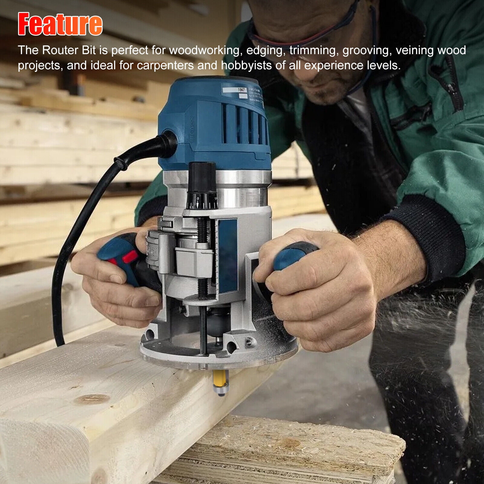 2Pcs 1-1/2" 1/4" Shank Flush Trim Top Bottom Bearing Router Bit Woodworking Tool