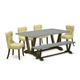 thumbnail image 2 of East West Furniture V-Style 6-piece Wood Dining Set in Jacobean Brown/Cement, 2 of 5