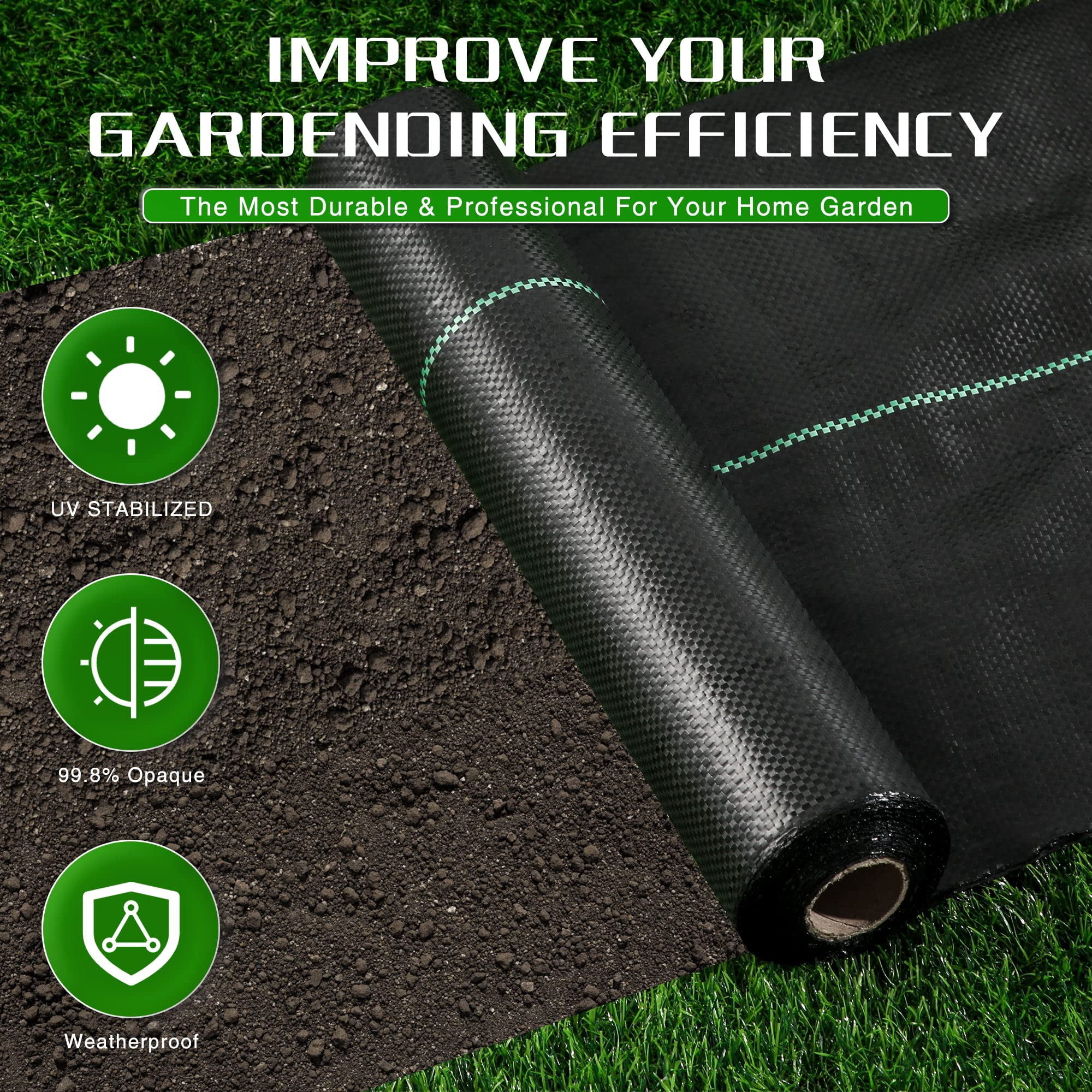 Weed Barrier Landscape Fabric Heavy Duty  2.6ft X 100ft Thicken Garden Blocker Mats Control Cloth Woven Geotextile For Beds Underlayment Commercial Driveway