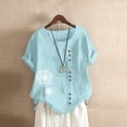 thumbnail image 2 of HONHUZH T Shirts,Womens Casual Loose Button Linen Plus Size Daily Boho Tanic T-Shirt Blouse Tops, 2 of 4