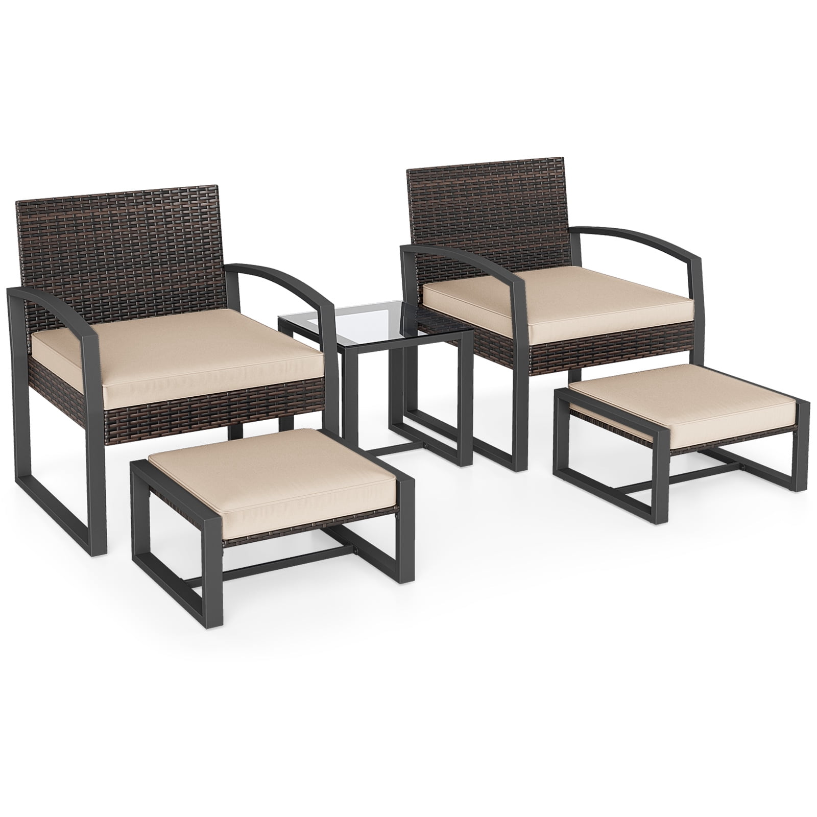 Gymax Furniture Set Patio Rattan Conversation Set for BalconyPorch Backyard Outdoor Beige