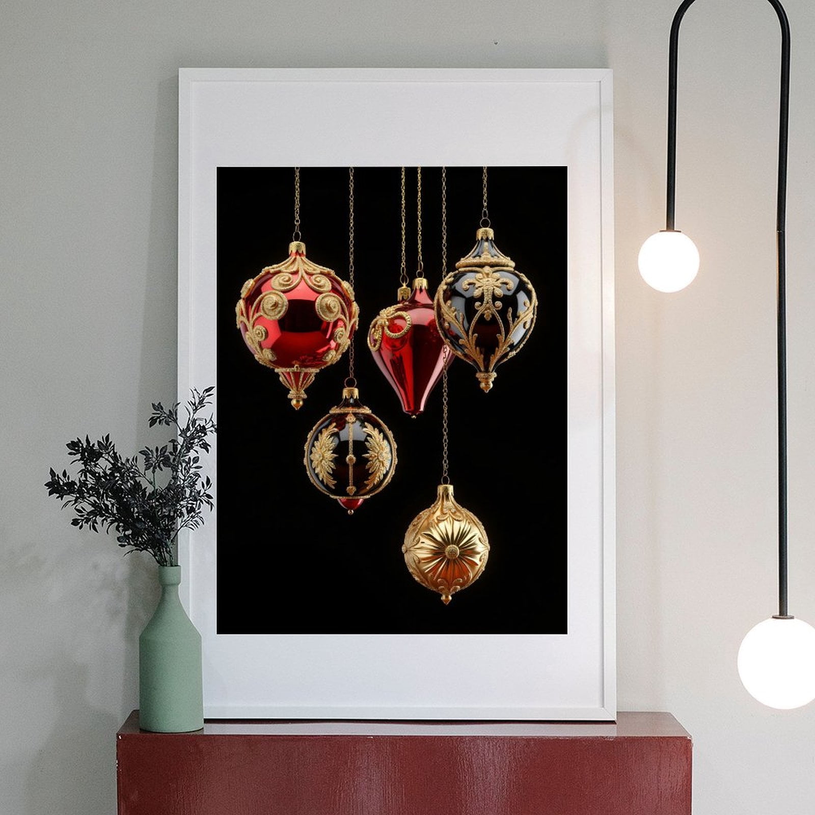 Diamond Art Kit for Adults, Ornate Red Gold Christmas Ornaments Diamond Painting for Adults Beginners, DIY Diamond Art Painting Kits, 5D Diamond Painting Crafts for Home Decor 12x16 Frameless