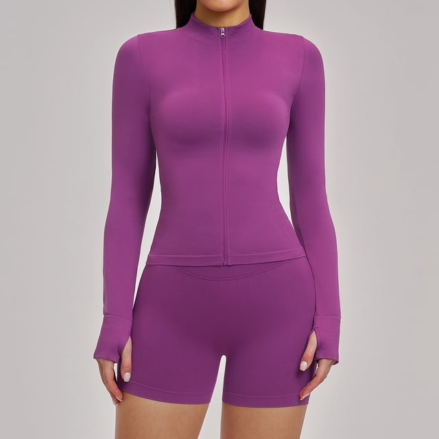 Top-kevin 2 Piece Seamless Ribbed Workout Sets With Zip Up Jacket High Waisted Gym Yoga Leggings
