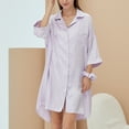 thumbnail image 3 of Homgro Women's 3/4 Sleeve Nightgown Button Down Nightshirt V Neck Boyfriend Notch Collar Sleep Shirts High-low Mid-thigh Length lounge Dress Nightwear Purple One Size, 3 of 5