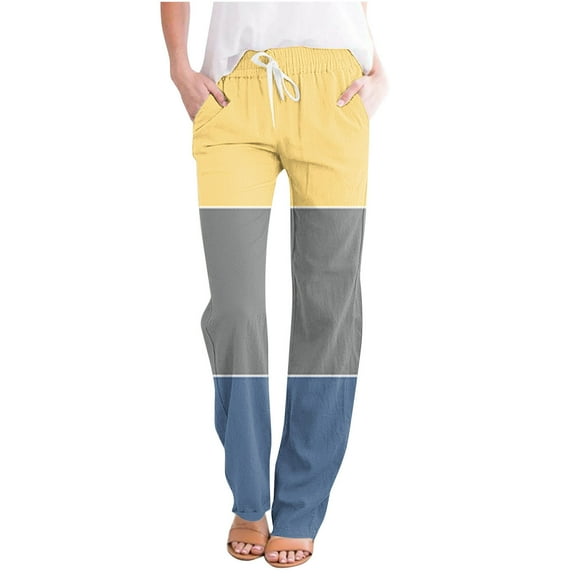 ZyeKqe Women Cotton Linen Pants Wide Leg Pajamas Pants Drawstring High Waisted Lounge Pants Comfy Palazzo Pants 2027