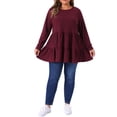 thumbnail image 2 of Agnes Orinda Women's Plus Size Babydoll Tops Long Sleeve Crew Neck Casual Loose Peplum Blouses Tunics 3X Burgundy, 2 of 6