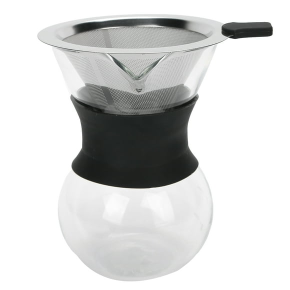 Glass Pour Over Coffee Maker Set with Reusable Stainless Steel Drip Filter Elegant Coffee Dripper Pot Glass Carafe and Permanent Stainless Steel Filter[400ml]