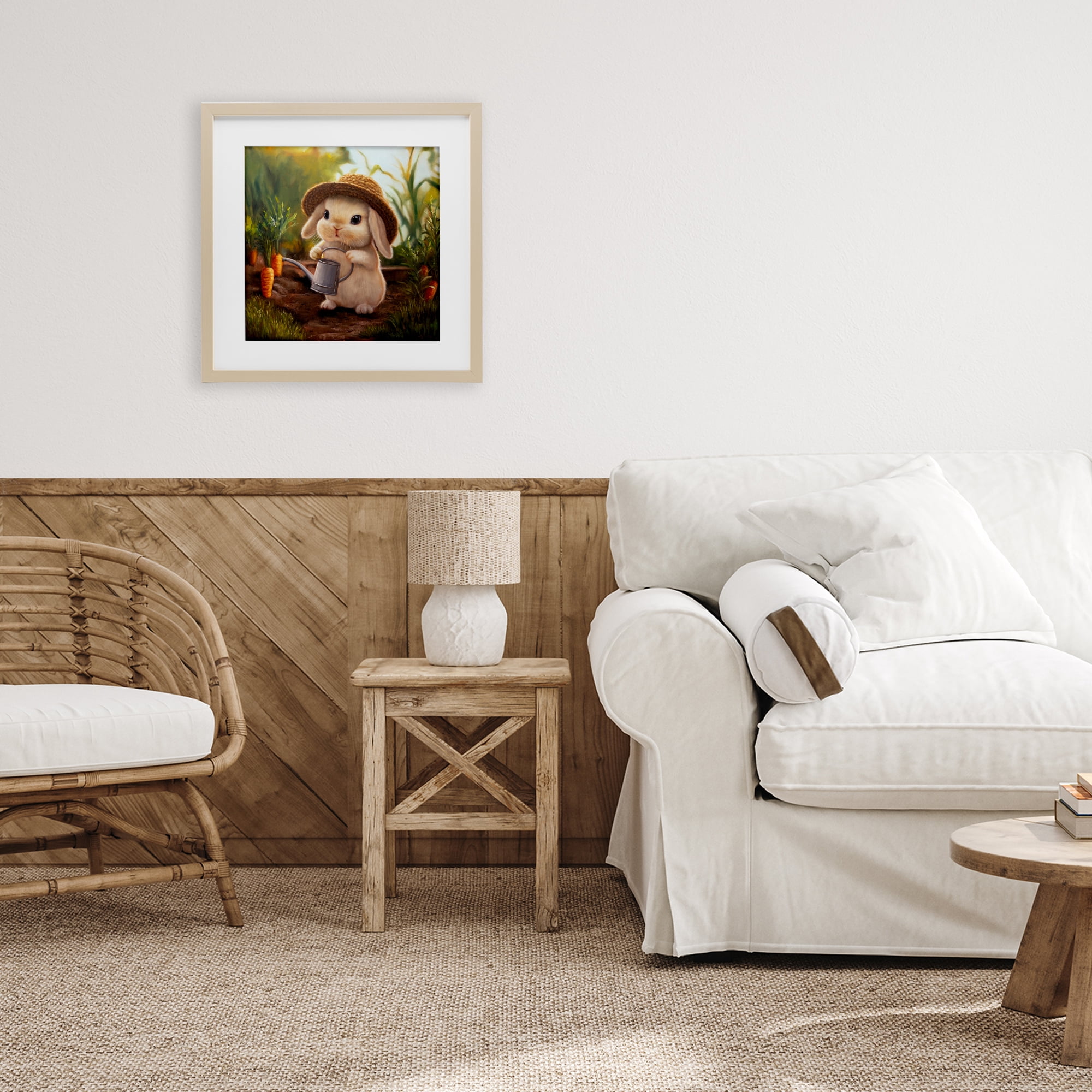 Stupell Industries Bunny with Carrot Garden Birch Framed Print Under Glass, design by Lucia Heffernan