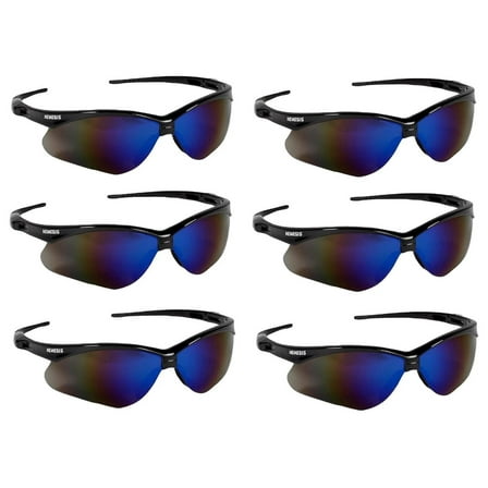 V30 Nemesis Safety Glasses / Sunglasses 14481 Black Frame, Blue Mirror Lens (6 Pair)