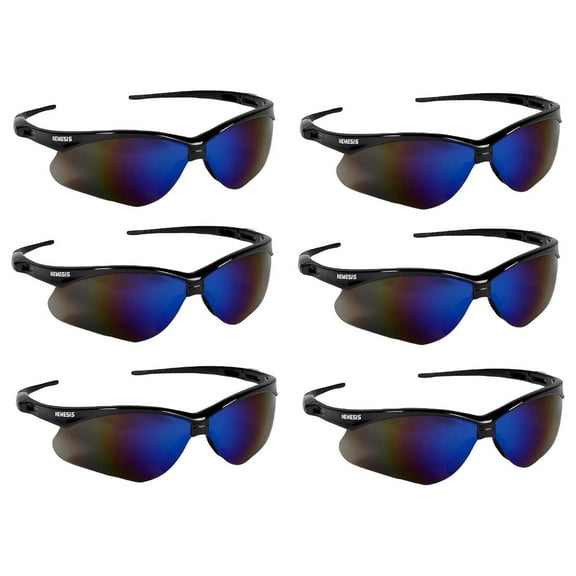 V30 Nemesis Safety Glasses / Sunglasses 14481 Black Frame, Blue Mirror Lens (6 Pair)