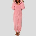 thumbnail image 2 of mgoYE Women's Onesies Pajamas Sherpa One Piece Romper Zipper Cute Hooded Jumpsuit Pajama Loungewear(Pink,2XL), 2 of 9