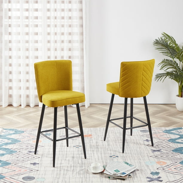 Cozy Castle Rustic Linen Bar Stool, 26Inch Stool Chair with Metal