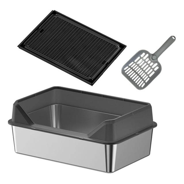 Almencla Stainless Cat Litter Litter Tray Professional Portable Easy to Clean for Indoor black high