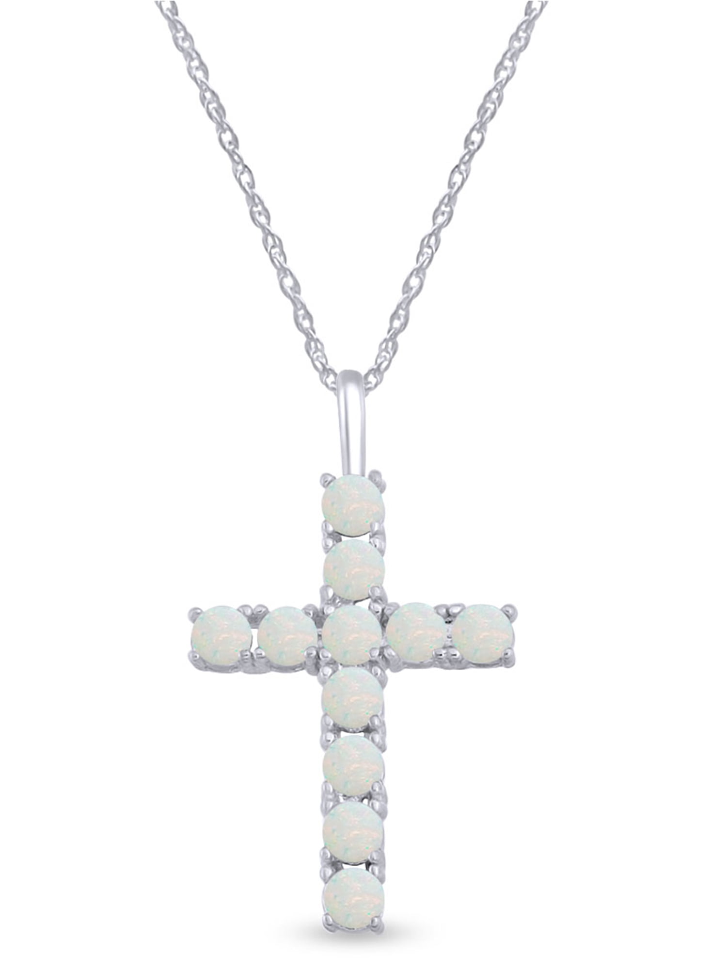 Round Cut CZ Crystal Cross Crucifix Pendant Solid .925 Sterling Silver Necklace 