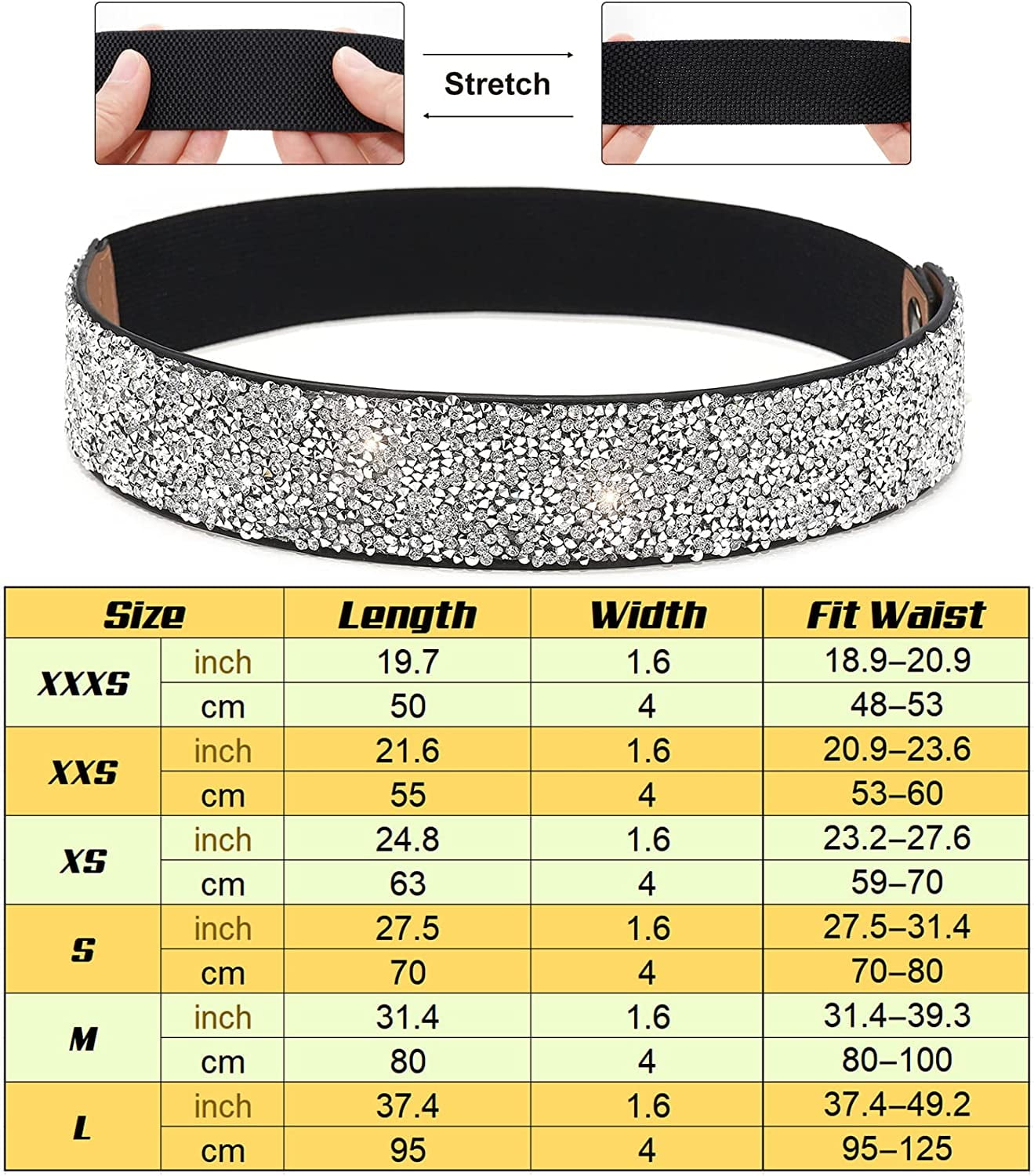 Hunkety Rhinestones Belts Shiny Crystal Men Belt Artificial Diamond Buckle  Chic Strap Women'S Waistband,Black,113cm at  Women's Clothing store