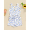 thumbnail image 3 of Musuos Kids Girls Shorts Set, 6 12 18 24M 3 4Y Flower Print Sleeveless Crew Neck Tank Top and Shorts Summer 2-piece Outfit, 3 of 9