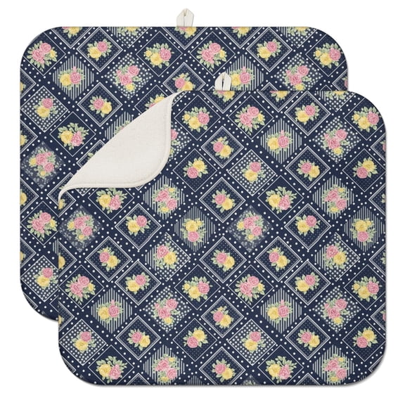 Pioneer Flower Floral Print Pattern Kitchen Dish Drying Mat 1 Pack, Ultra Absorbent Microfiber Drainer Mat, 16"x18"