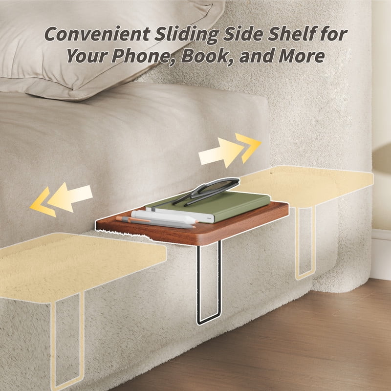 Queen Size Upholstered Low-Profle Floor Bed with Headboard & Steel Frame, Storage Platform Bed Frame with 2 Sliding Shelves