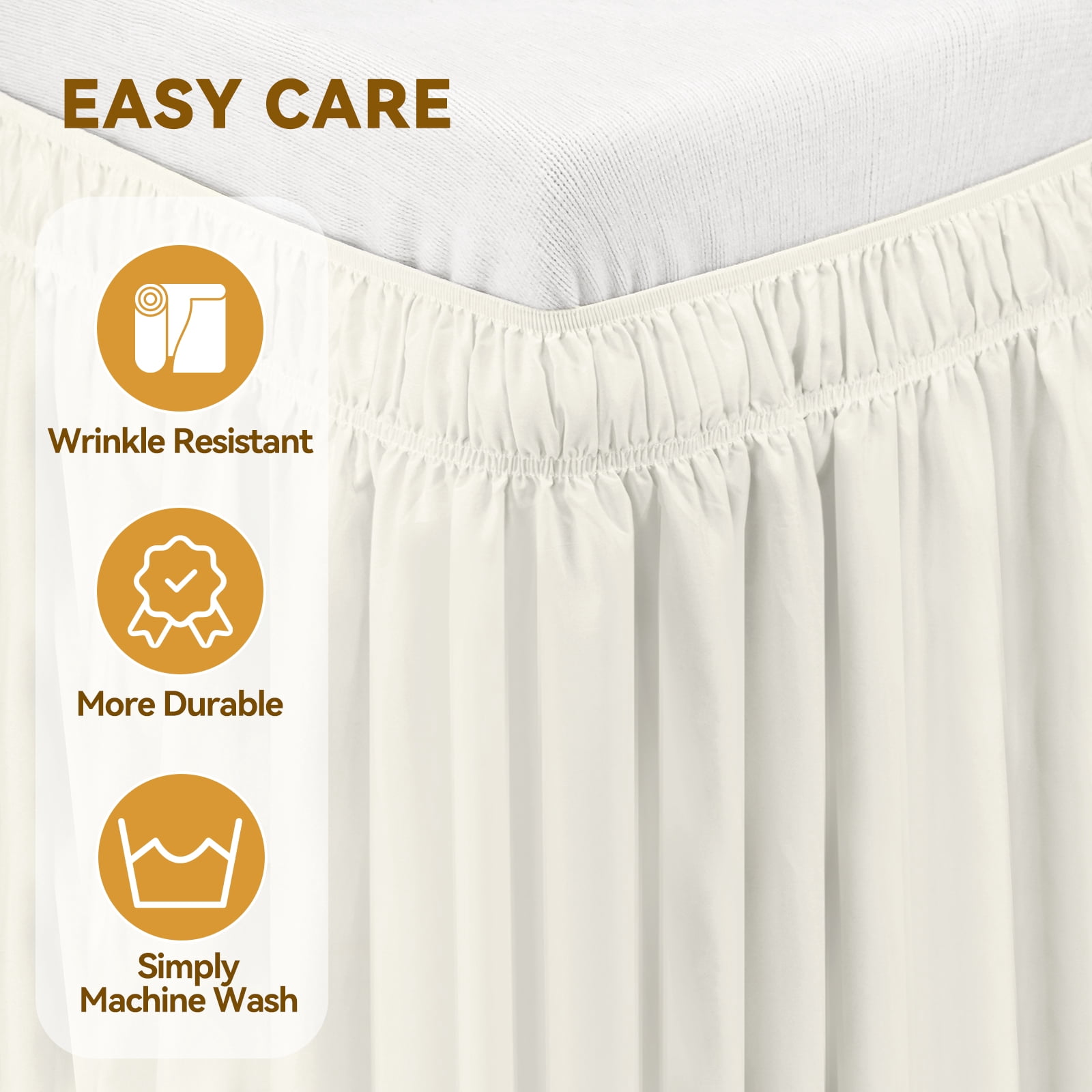 Beige Bed Skirt for Dorm Twin XL - 32" Drop Extra Long Wrap Around Elastic, Easy Install & Machine Washable Dust Ruffle