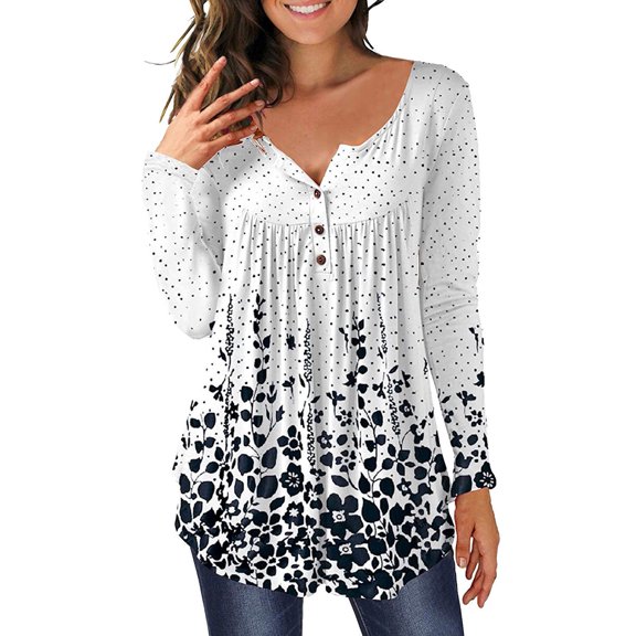 Augper Womens Tops Long Sleeve Fall Clearance Women Button Blouse Printing Casual Long Sleeves (No Positioning Printing)