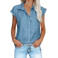 thumbnail image 2 of Scyoekwg Womens Button Up Shirt Sleeveless Front Tie Knot Crop Tops Casual Fashion Lapel Dressy Work Blouses for Summer Daily Vacation (Z01_Sky Blue,S), 2 of 9