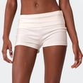 thumbnail image 6 of Only Moment Womens Fold Over Shorts Threadcloth Elastic Low Rise Y2K Micro Shorts Lounge Pajama Bottoms Skinny Mini Sleepwear White,S, 6 of 7