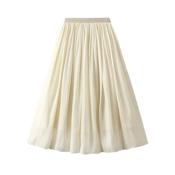 Summer Hot Saving! ITSUN Women's Solid Mesh Skirt High Waist A-line Skirt Elegant Half Length Skirt Beige Free Size