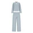 thumbnail image 6 of YueHuiYing Women's 2 Piece Sets Striped Long Sleeve Collared Tops Shirt Wide Leg Pants Matching Set, 6 of 9