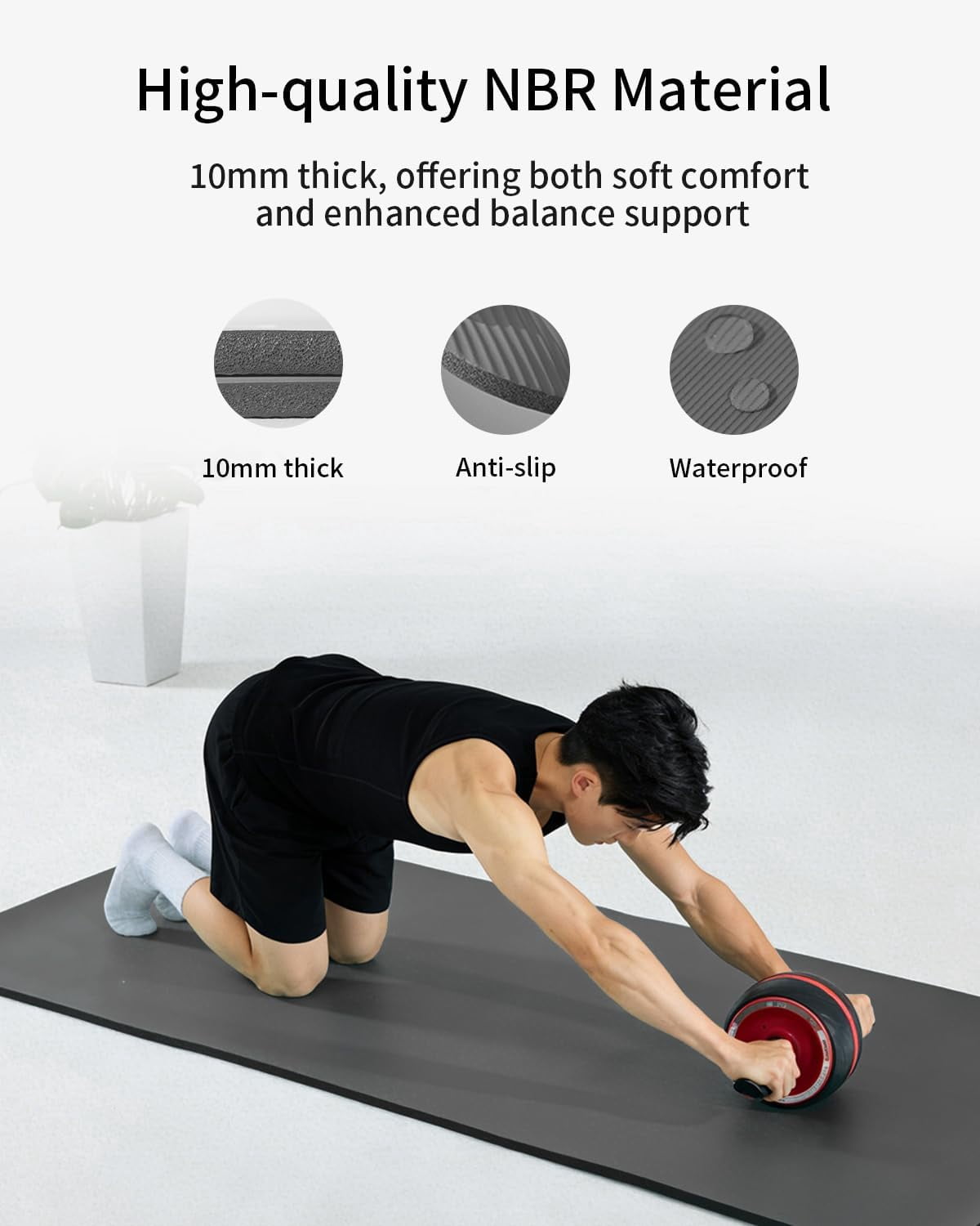 YR Thick Yoga Mat 10mm NBR 78"x35" Wide Exercise Workout Mats Large for Home Gym Floor Fitness Pad, Gray