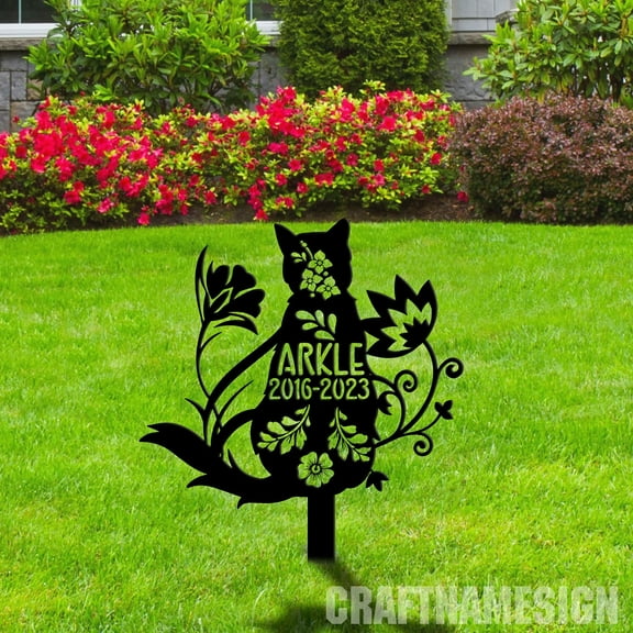 Craftnamesign Custom Floral Cat Memorial Stake, Cat Memorial Cemetery Stake, Cat Grave Marker