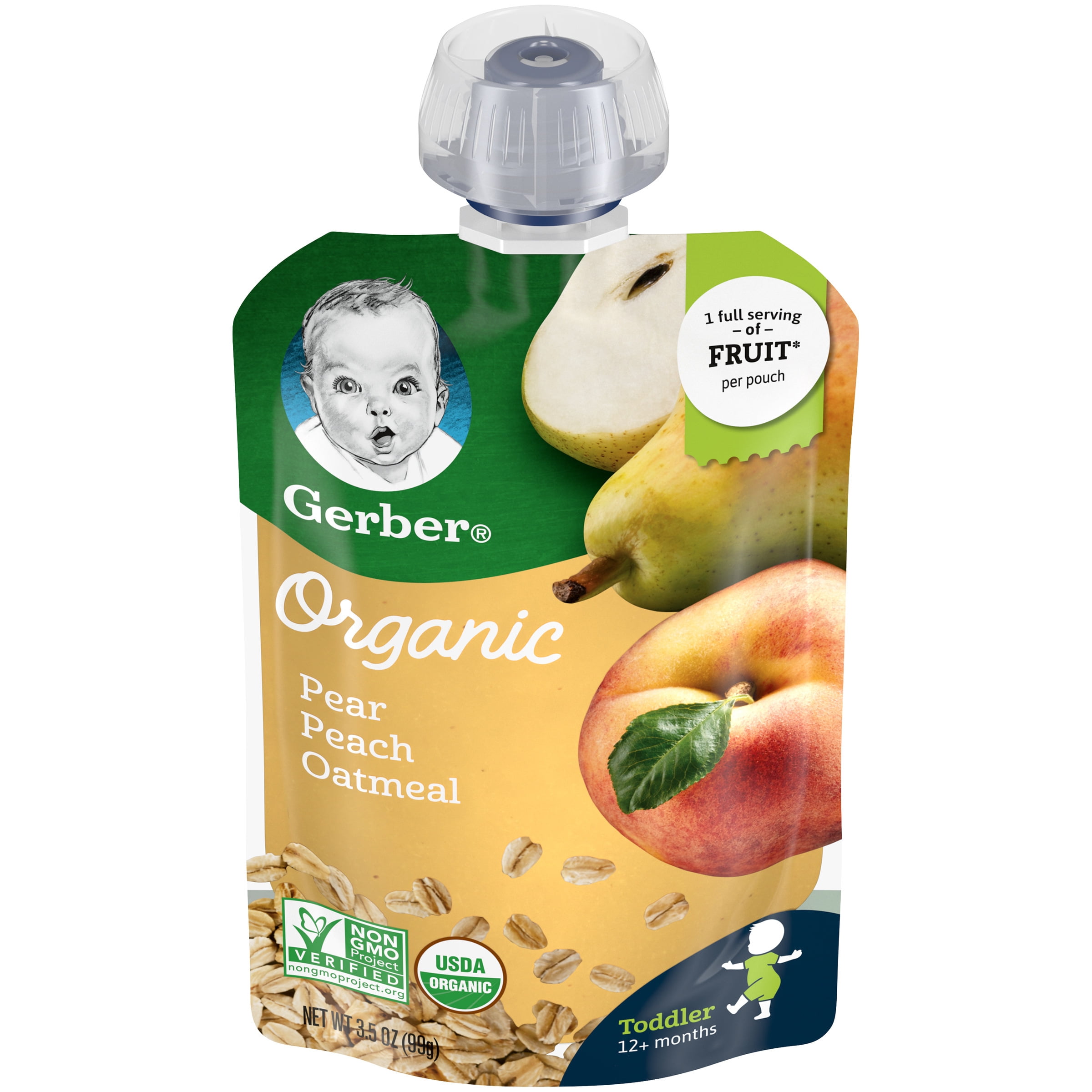 Gerber Organic Toddler Pear Peach Oatmeal Baby Food, 3.5 oz. Pouch