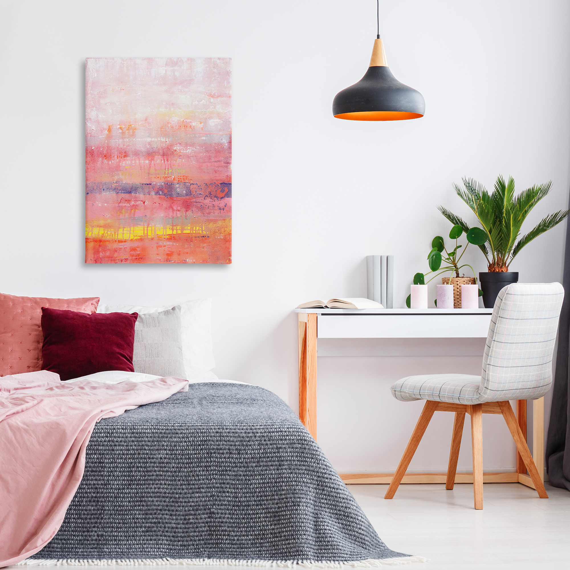 Stupell Industries Modern Paint Drip on Pink Abstract Painting Gallery Wrapped Canvas Art Print Wall Art, 24 x 36
