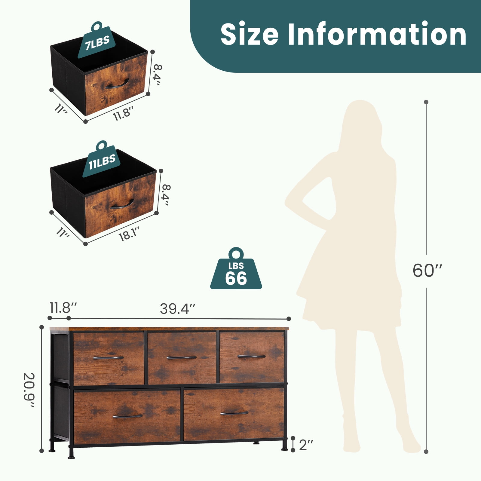 MAYEERTY 7-Drawer Fabric Storage Tower, Versatile Organizer with Wood Top for Bedroom, Living Room, Gray
